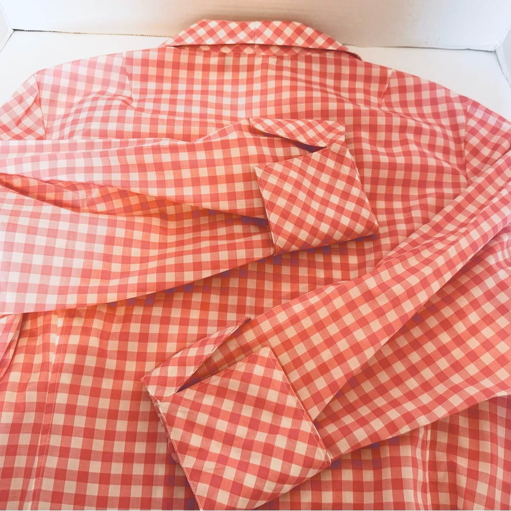 Jones New York Collection Pink Gingham Silk Blouse Long Sleeve Cuffs Size 14W - Picture 10 of 16